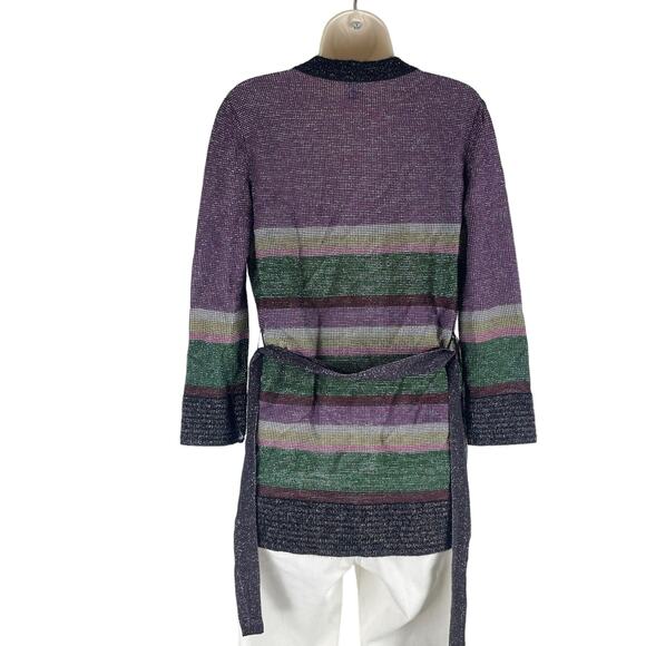 Missoni Metallic Striped Cardigan Color Block Belt Tie Size 6 - Picture 6 of 9